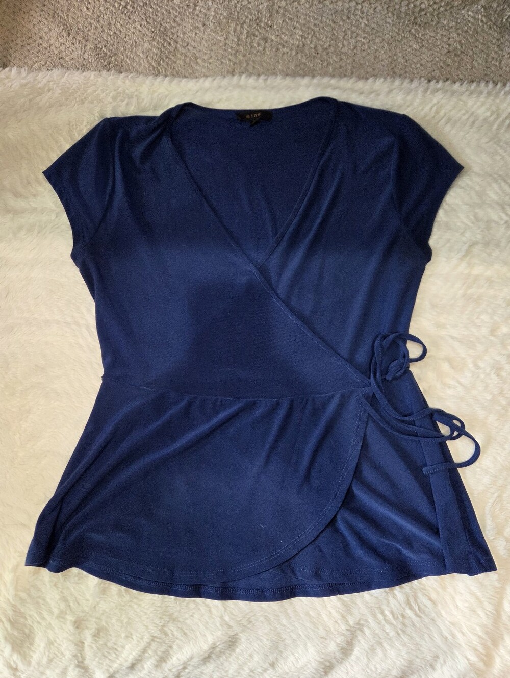 mine Navy Wrap Tie-Detail Short Sleeve Top